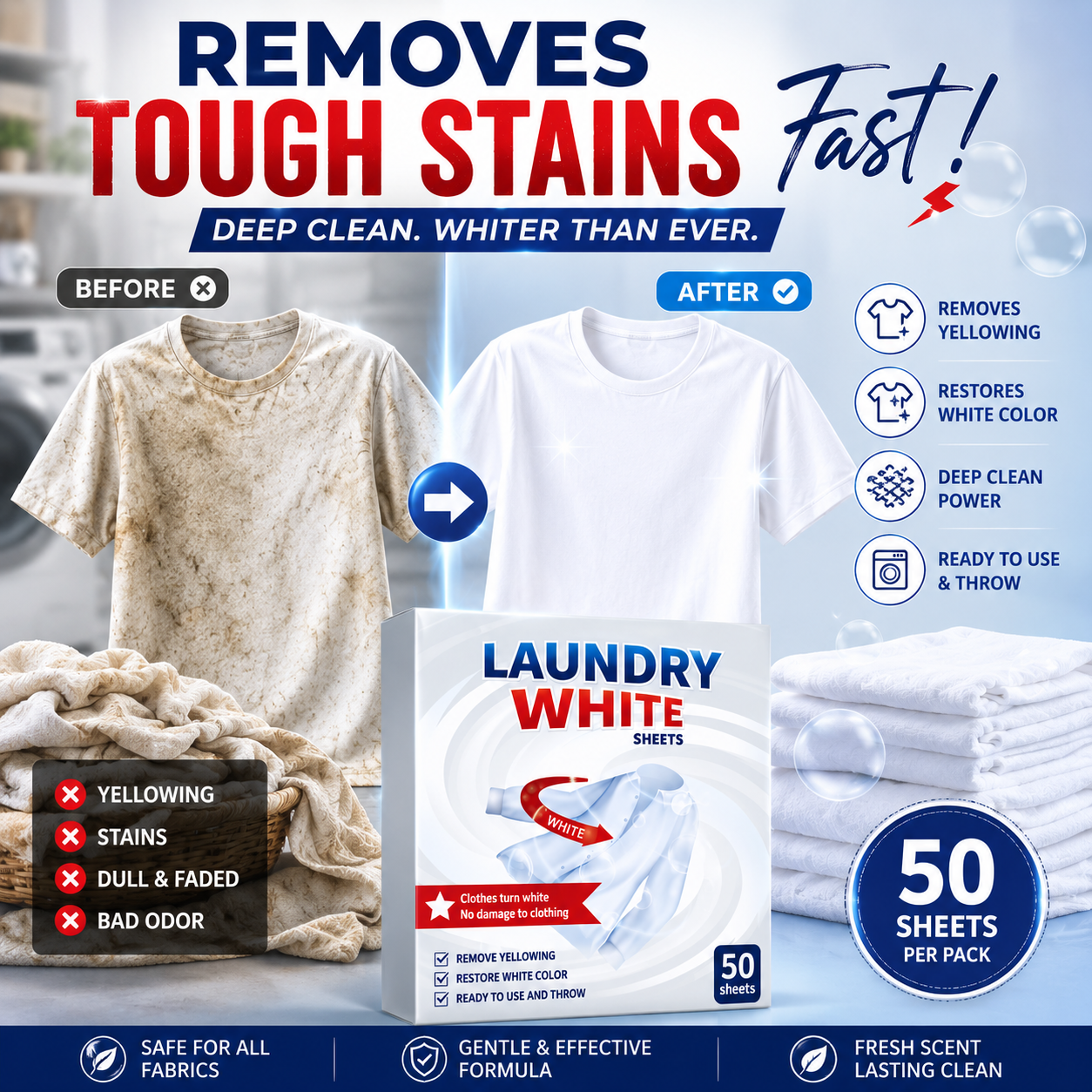Laundry whitening sheets product benefits